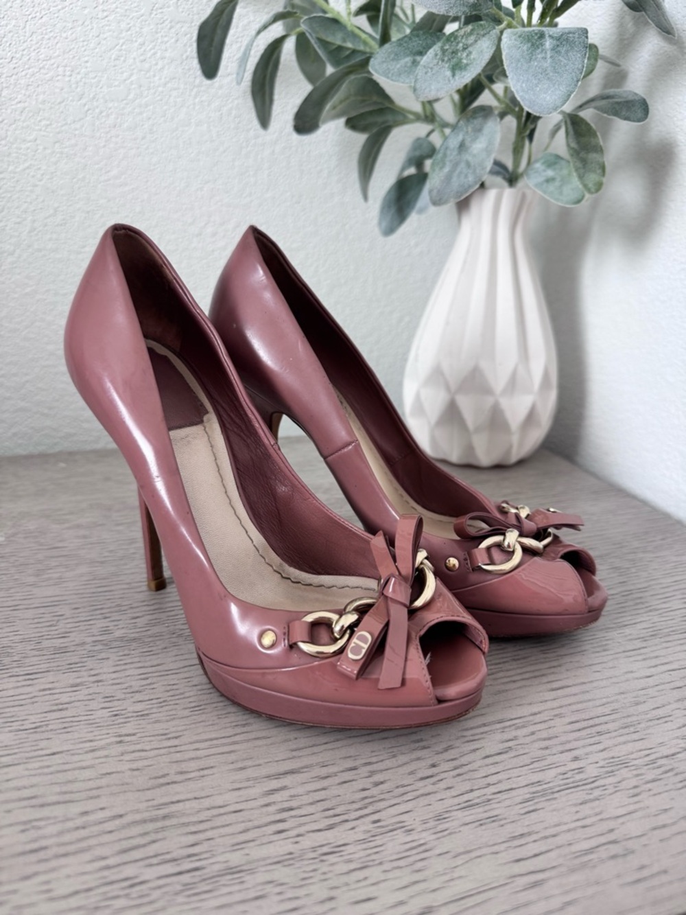 Authentic Christian Dior Dusty Rose Peep-Toe Stiletto Pumps - Picture 7 of 9